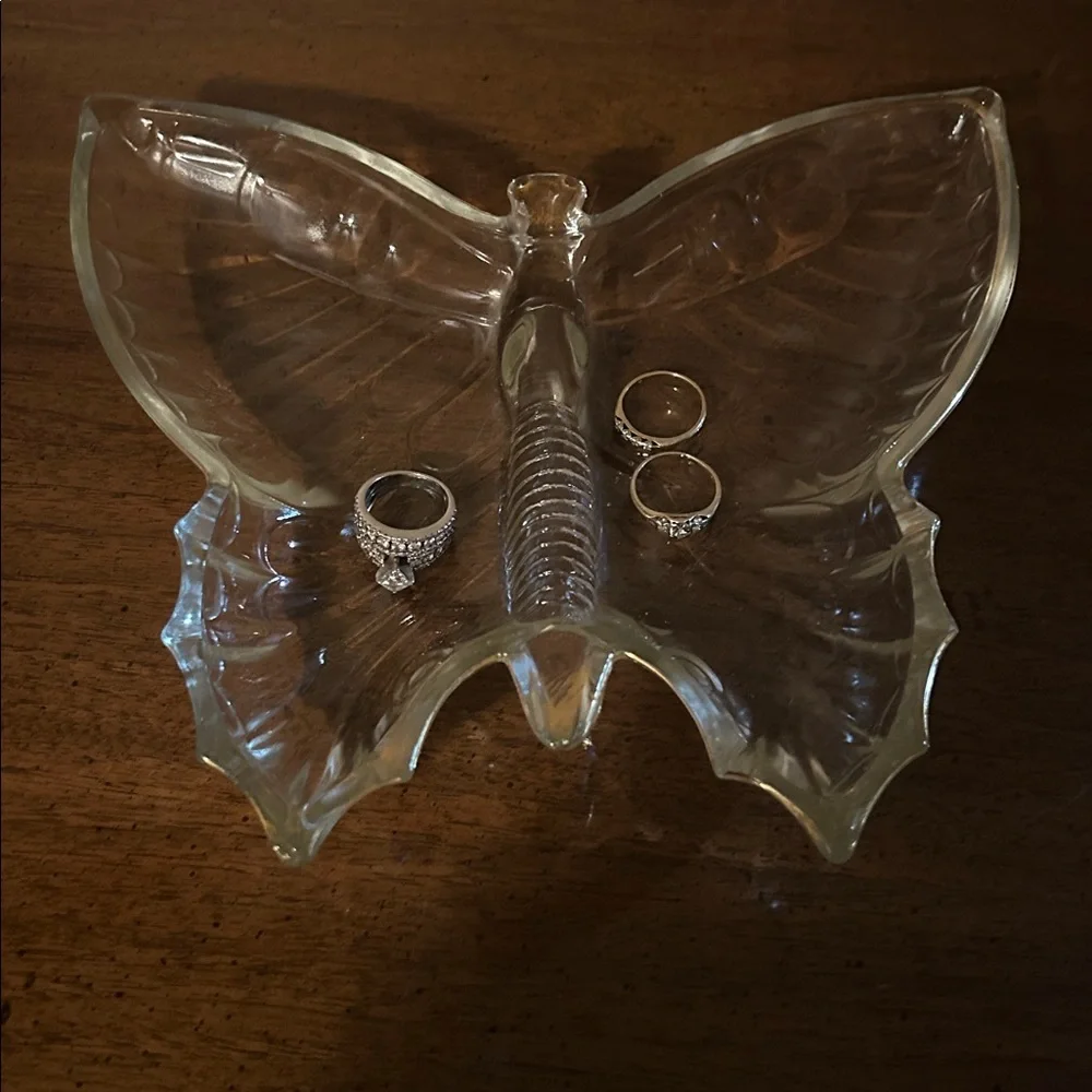 1960s Glass Butterfly Dish With Gold Rim Retro Vintage Trinket Jewelry Dish